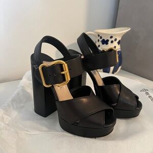 Prada Black Leather with Buckle Platforms Size 36